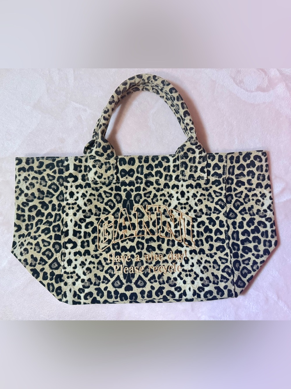 Ganni Leopard Print Canvas Tote in Beige and Black